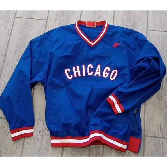 Mens NIKE COOPERSTOWN CLASSICS V-Neck CHICAGO CUBS Wind Shirt Jacket Large NAVY - Picture 1 of 7